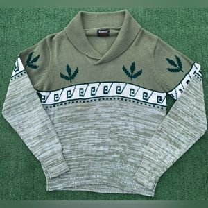 Vintage 70’s Campus Patterned Shawl Neck Sweater Women’s Size Small